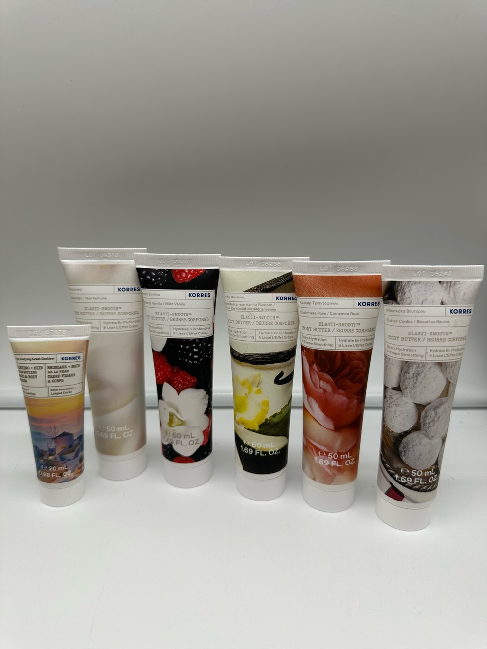 Korres bundle Multi-Scent Elastismooth Body Butters & tanning serum travel sizes